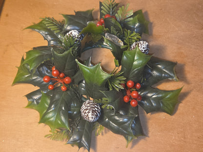 Vintage Christmas Candle Ring Centerpiece Plastic Greenery Holly Berries (Copy)
