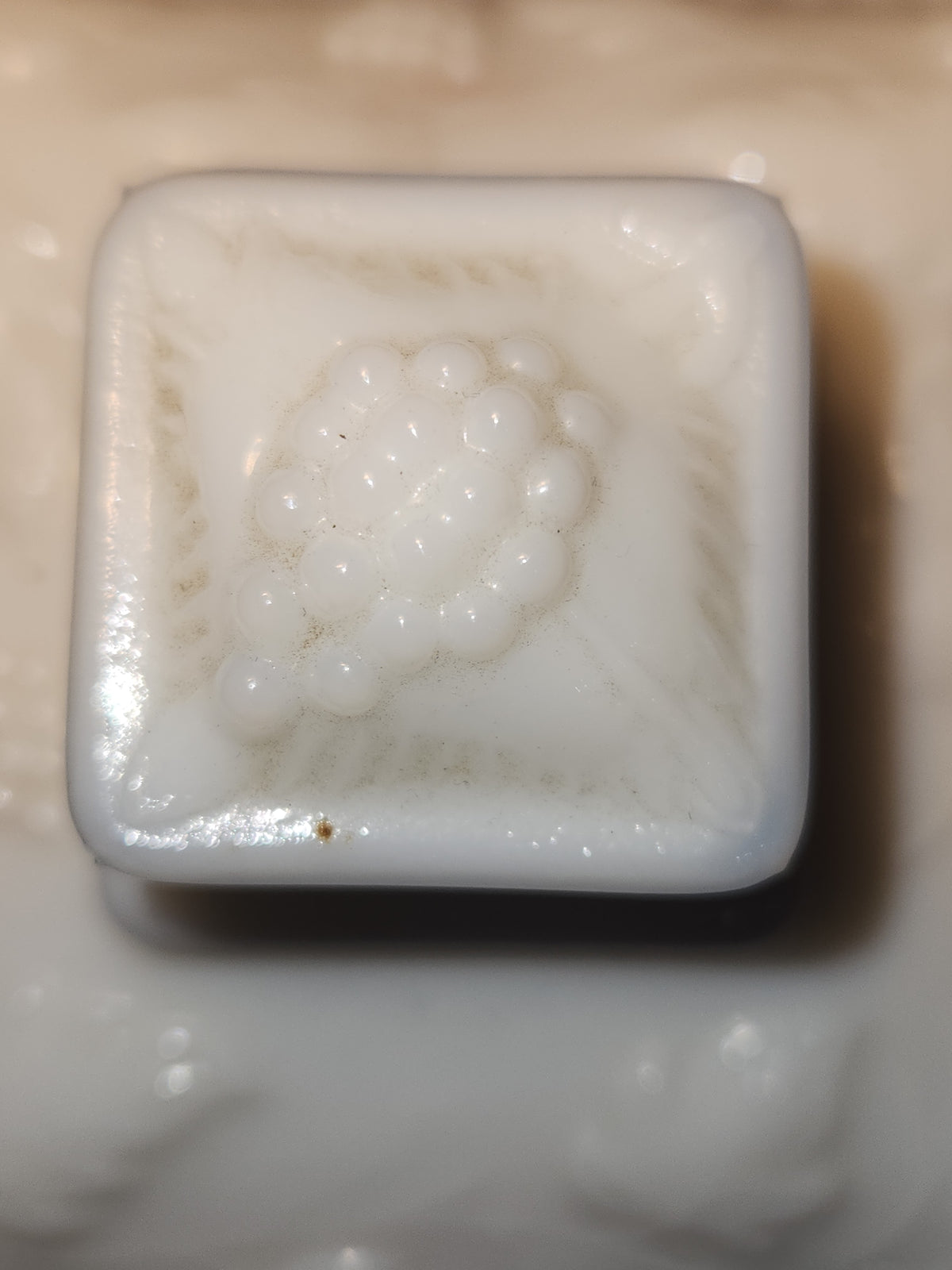 Vintage Westmoreland Milk Glass Square Lidded Candy Dish Grape Design Beaded Edges mg111