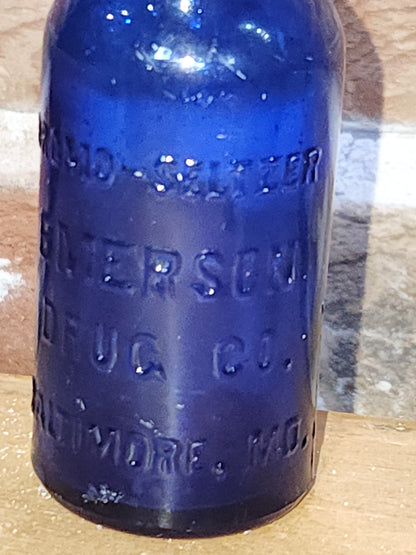 Vintage Medicine Bottle Bromo Seltzer Cobalt Blue Glass Emerson Drug Co Baltimore MD 4" vmb7