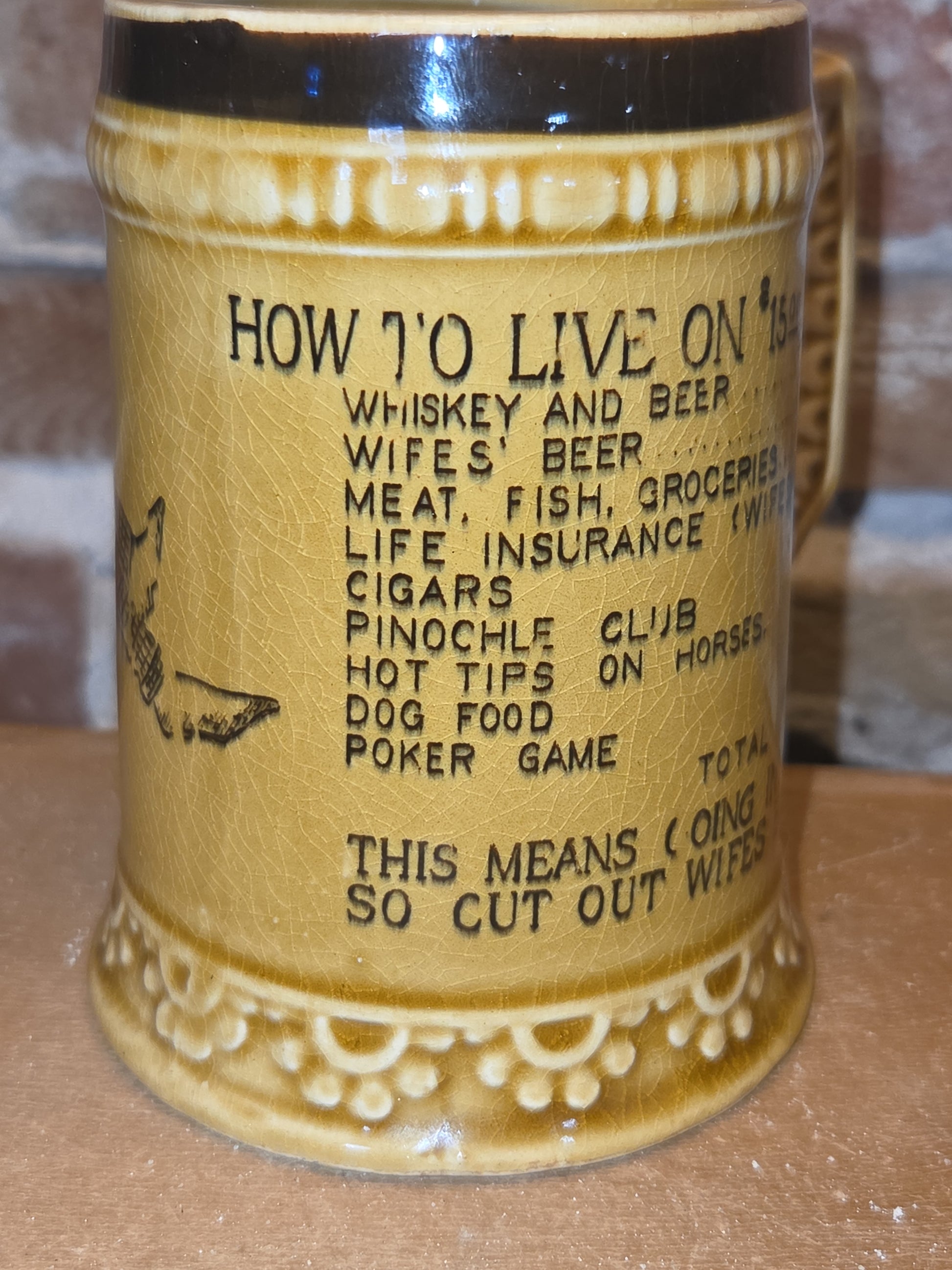 Vintage Humorous Ceramic Glazed Mug How to Live on $15 a Week Made in Japan mug8