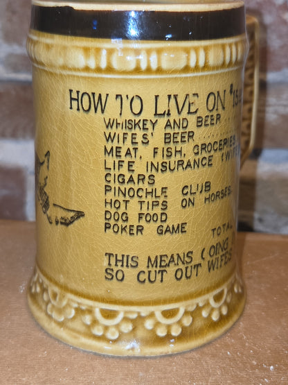Vintage Humorous Ceramic Glazed Mug How to Live on $15 a Week Made in Japan mug8