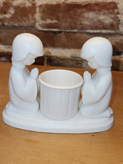 Vintage Colonial Candle Two Children Kneeling Porcelain Candle Holder Japan ch8