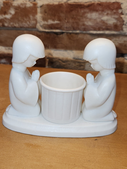Vintage Colonial Candle Two Children Kneeling Porcelain Candle Holder Japan ch8