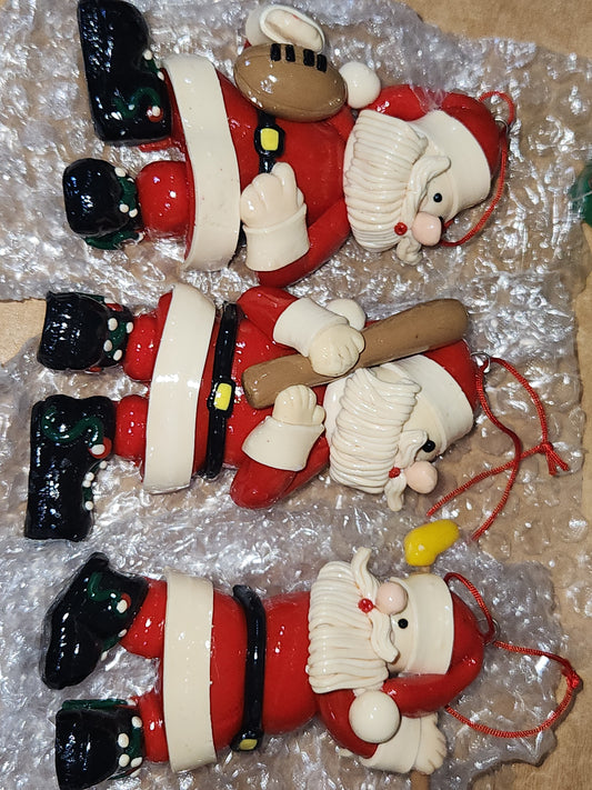 Vintage House Of Lloyd Ornaments Clay or Dough Sports Santa Baseball Ball Golf 1993