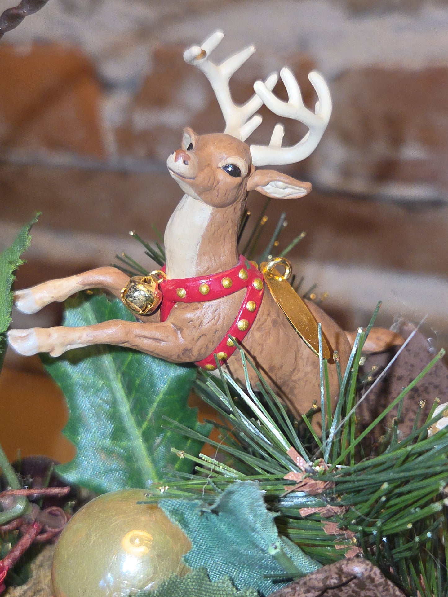 Assemblage with Vintage Reindeer and Santa in Star Hanger AS IS as7