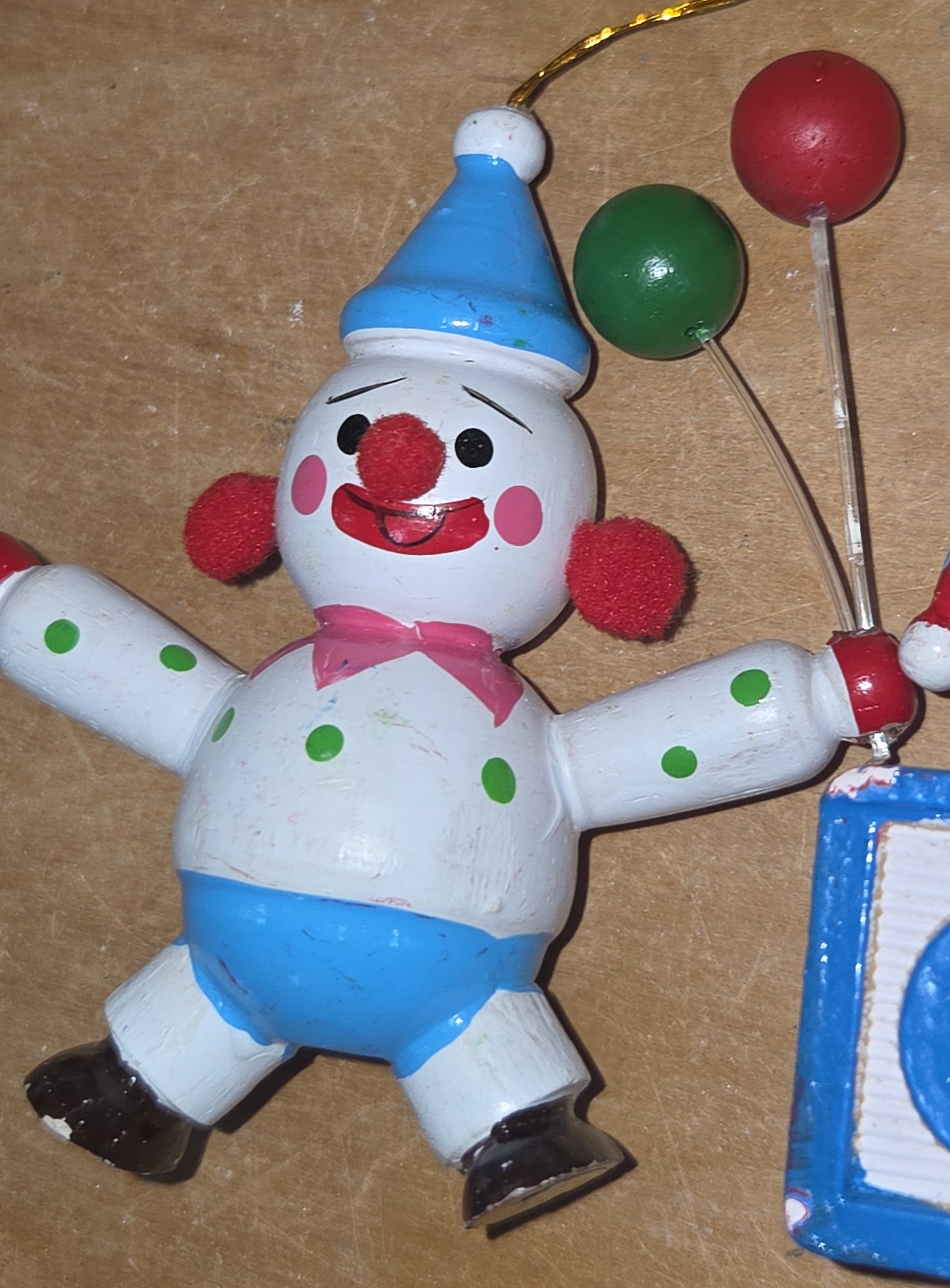 Vintage Wooden Ornament Circus Clowns Set of 4 MCM Kitchy