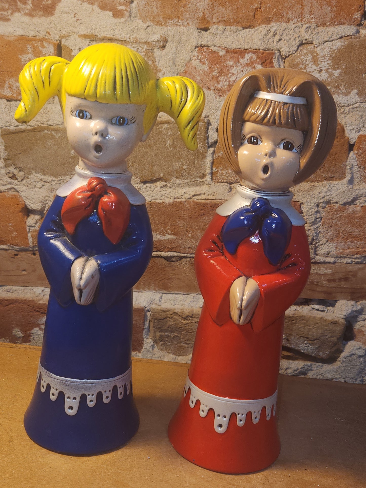 Vintage Ceramic Girl Carolers Christmas Set of 2 1970s