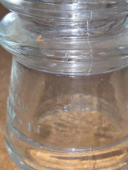 Vintage Insulator Hemingray #16 Clear Glass Cotton Blue Route h616