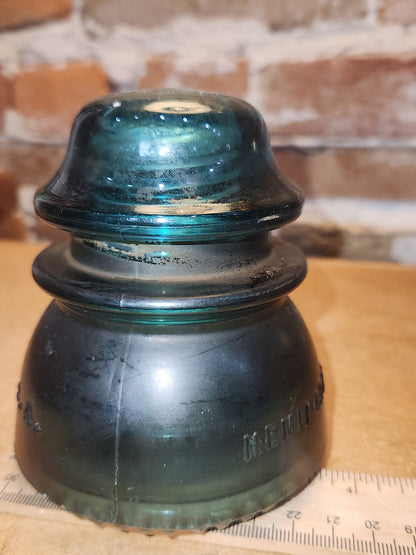 Vintage Hemingray # 42 teal green insulator Darker AS IS h642d