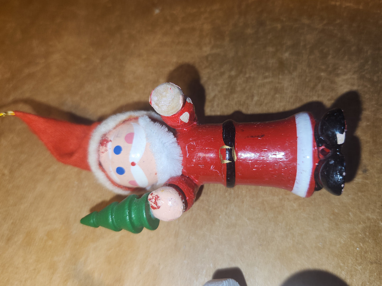 Vintage Wooden Ornaments Santa Set of 4 MCM Kitchy