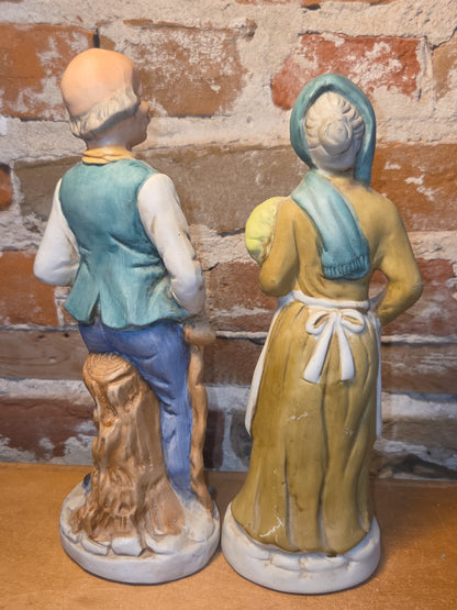 Vintage UCGC Bisque Porcelain Old Man & Old Woman Figurine Taiwain Cabbage 2fi