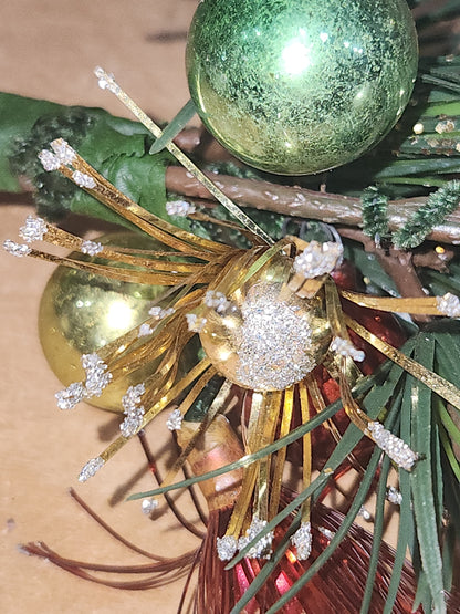 Vintage Christmas Pick with Mercury Glass Ornaments and Mercury Glass Starburt Ornaments cp1