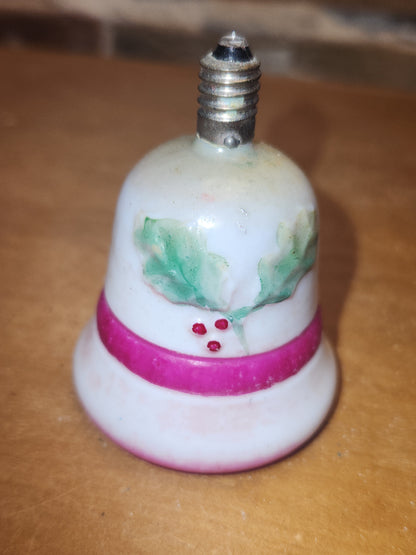 Vintage Bell Light Bulb Christmas Tree Ornament Holly Red Berries Pink Stripe LO1