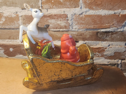 Assemblage with Vintage Hong Kong Reindeer Gold Paper Mache Sleigh Santa as7