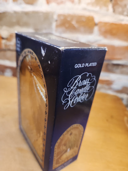 Vintage Gold Plated Brass Candle Holder Nativity Wisemen in Orginal Box No Makers Name Seen N65