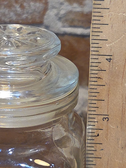 Vintage Clear Glass Square Canister with Sunburst Lid 2 1/2" square sj1