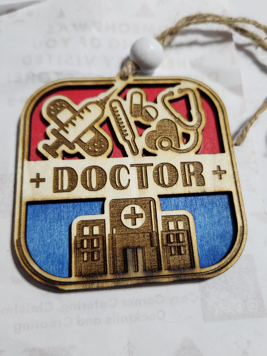 Wooden occupation ornaments or car charm -doctor