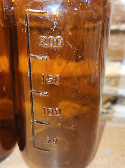 Vintage Medicine Bottles Amber Glass Set of 2 No lids vmb49