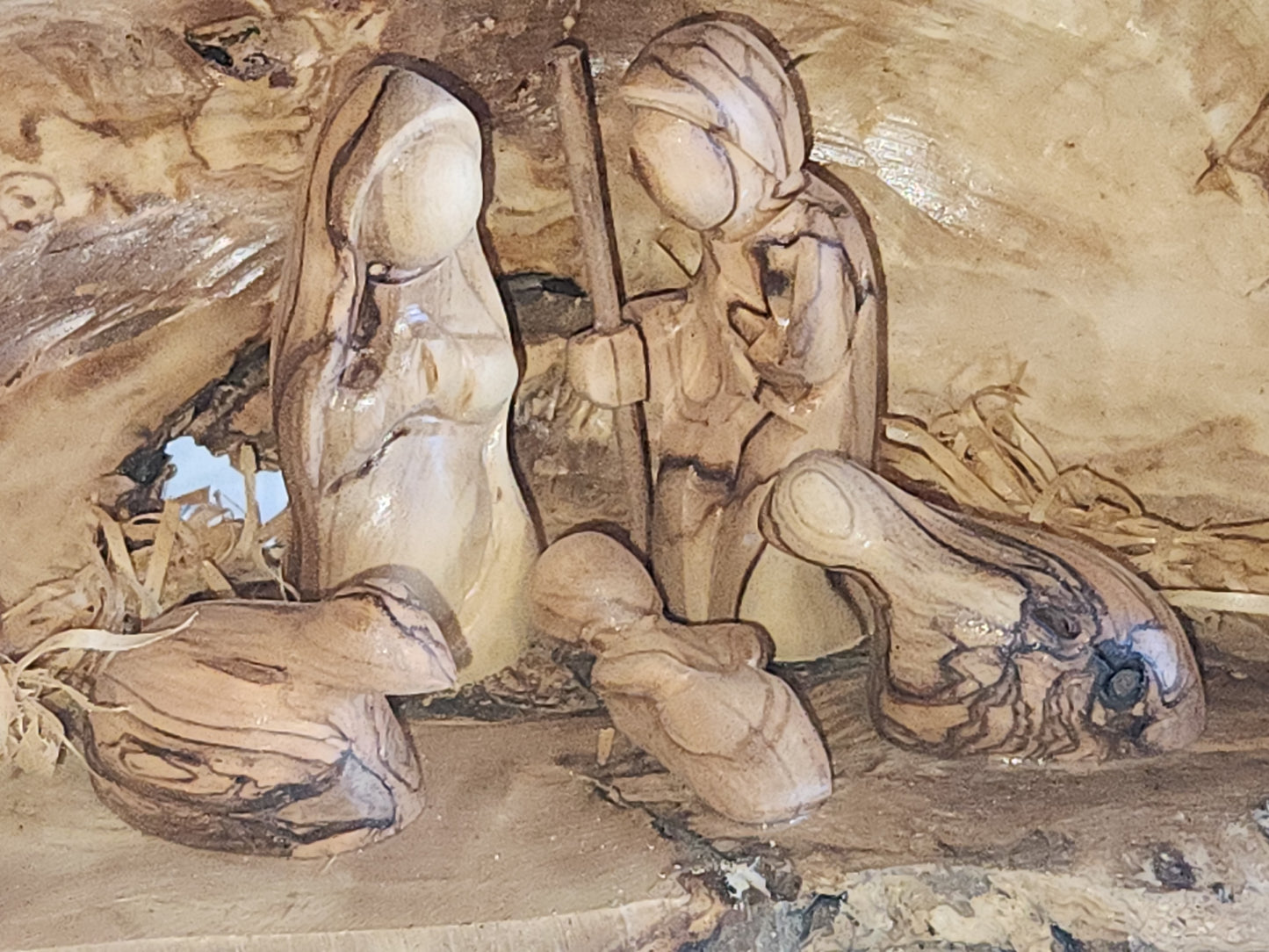 Large Grotto nativity made from Roots of the olive wood tree. Made in Bethlehem. N1