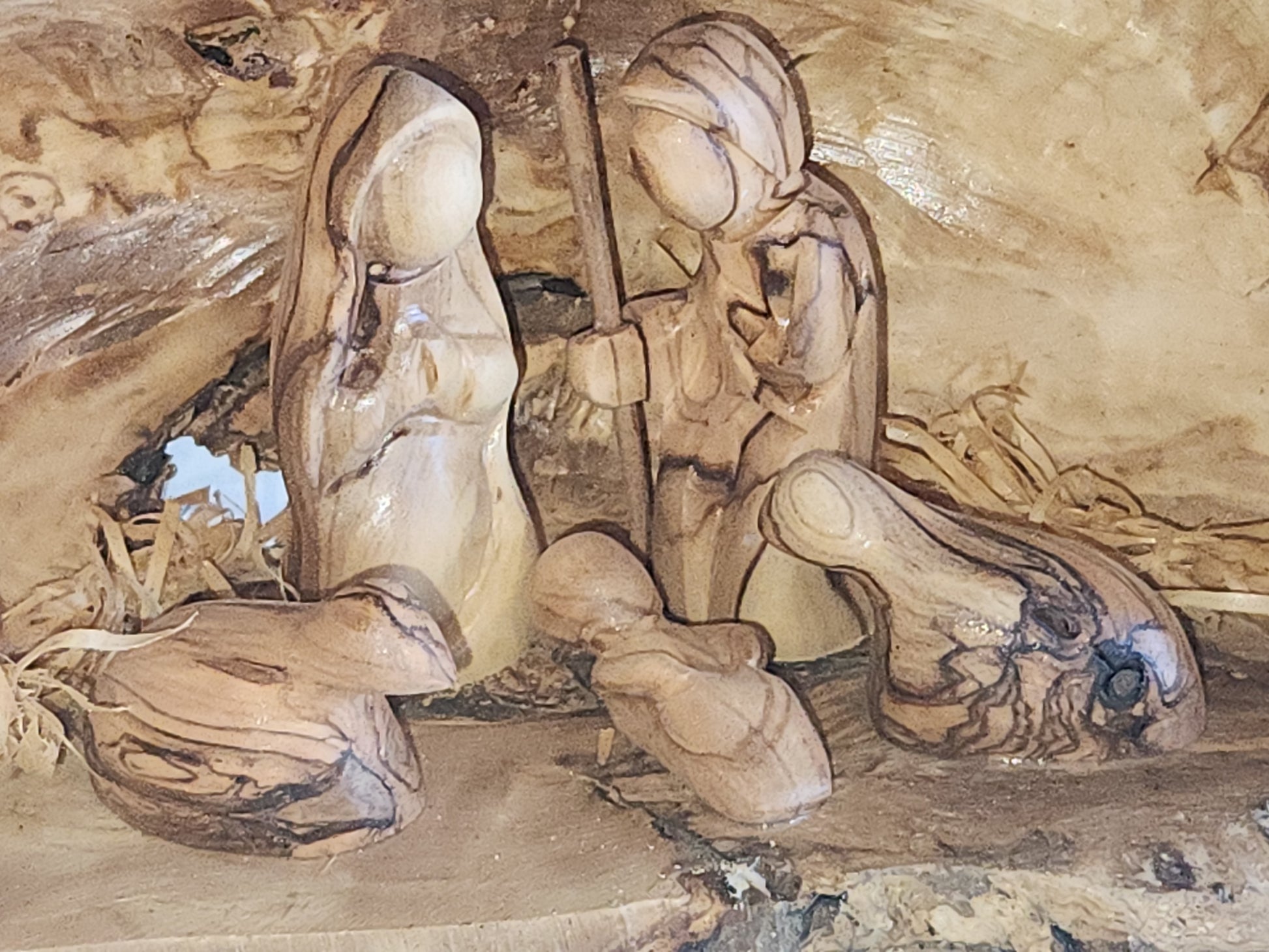 Large Grotto nativity made from Roots of the olive wood tree. Made in Bethlehem. N1