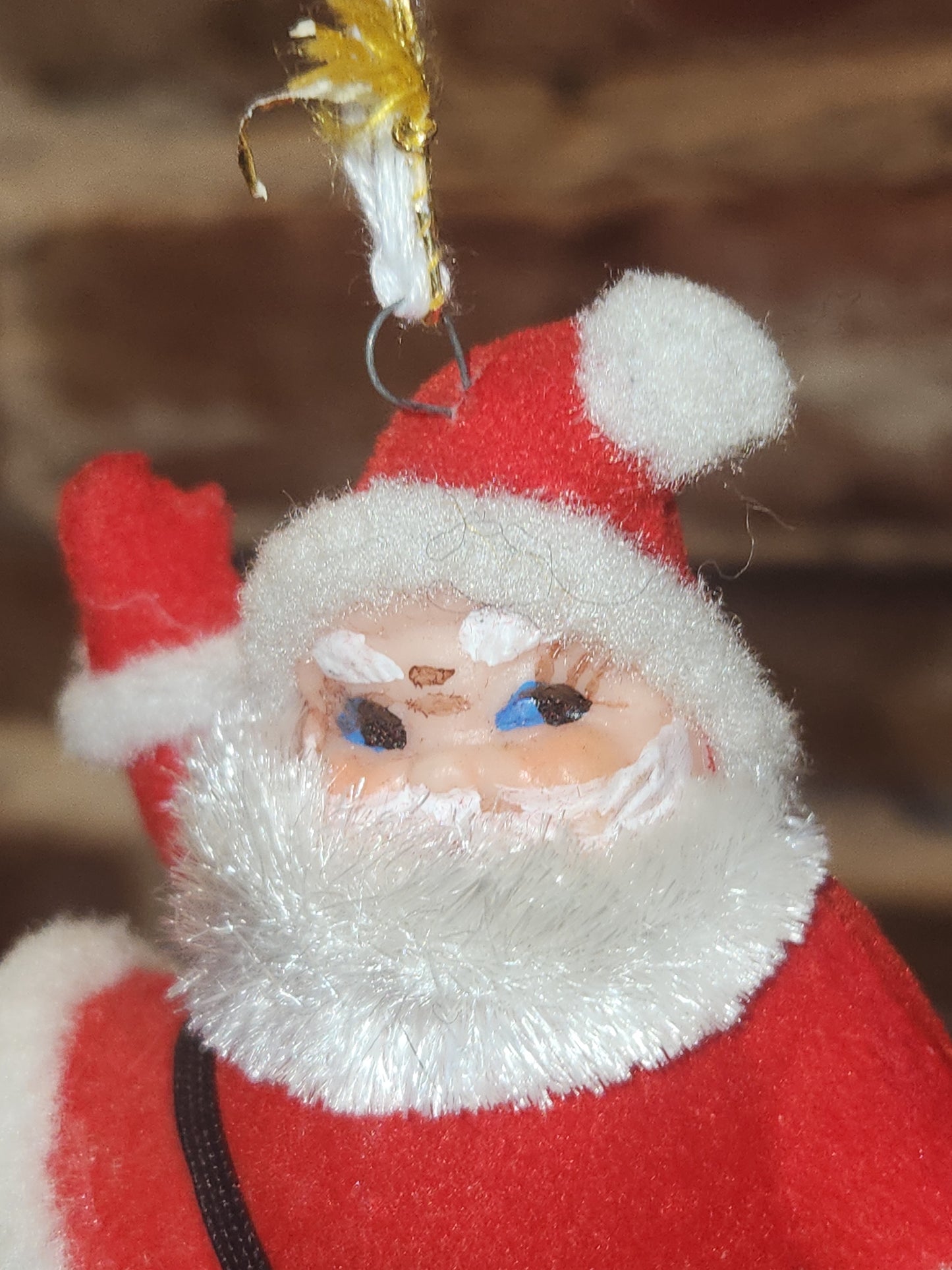 Vintage Flocked Santa Once on a Pick for Foral Arrangement sf24