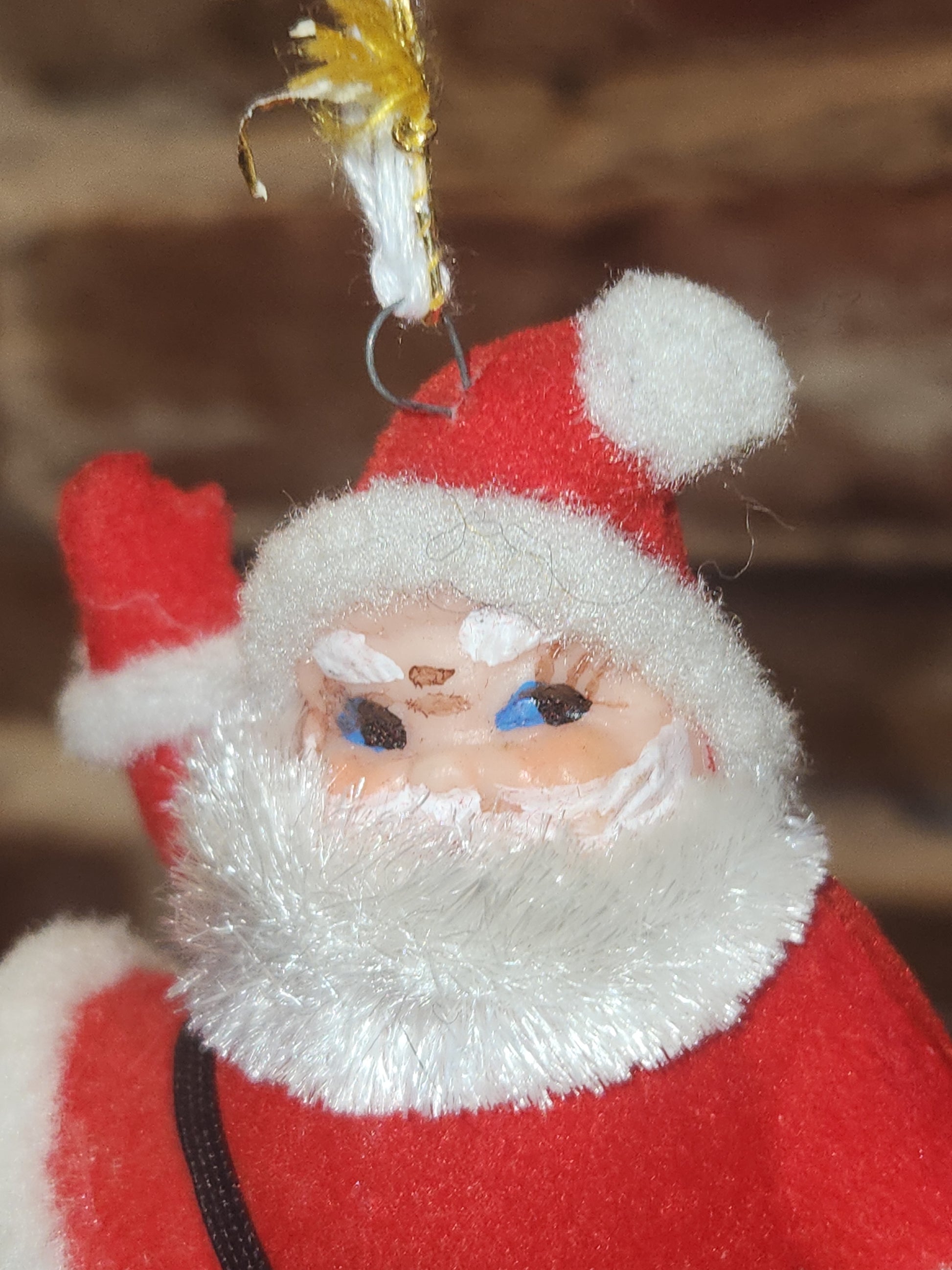 Vintage Flocked Santa Once on a Pick for Foral Arrangement sf24