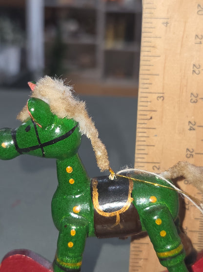 Vintage Wooden Ornaments Rocking Horses Set of 2 AS IS MCM Kitchy