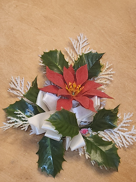 Vintage Christmas Package Decoration Poinsettia Holly vc99