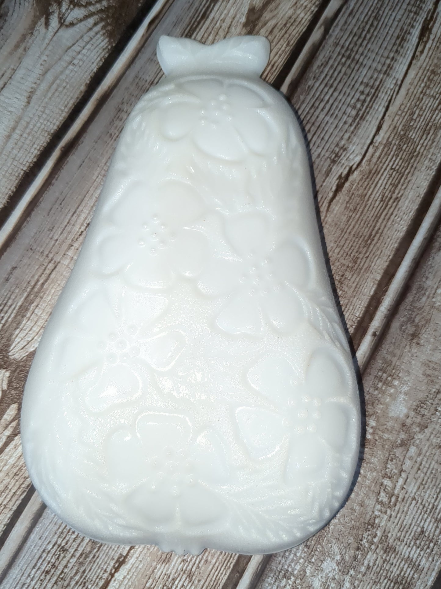 Vintage Hazel Atlas Milk Glass Pear Shaped Candy Dish, Fruit and Floral Pattern mg7