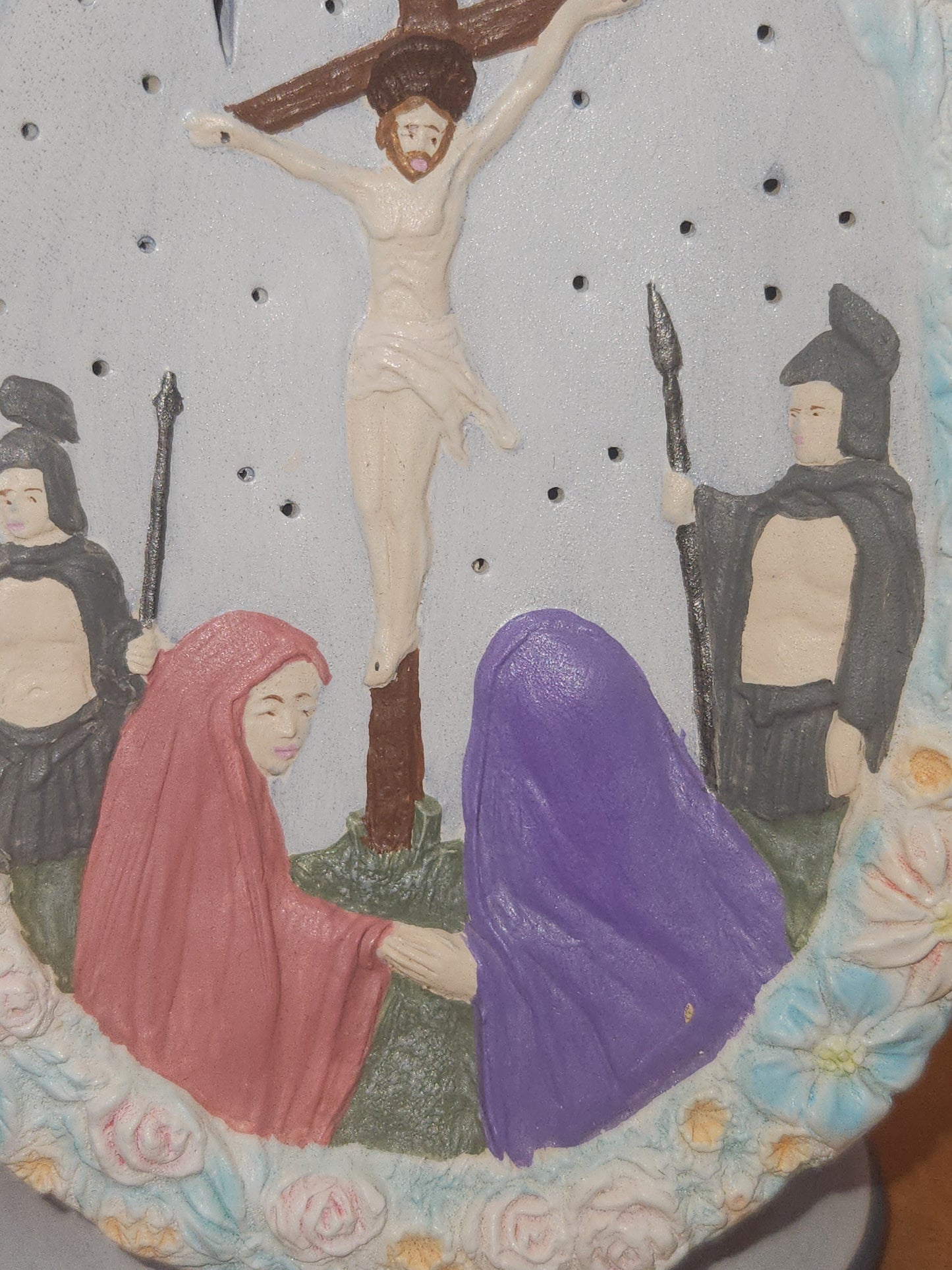 Jesus Crucifixion Oval Ceramic Hand Painted Light
