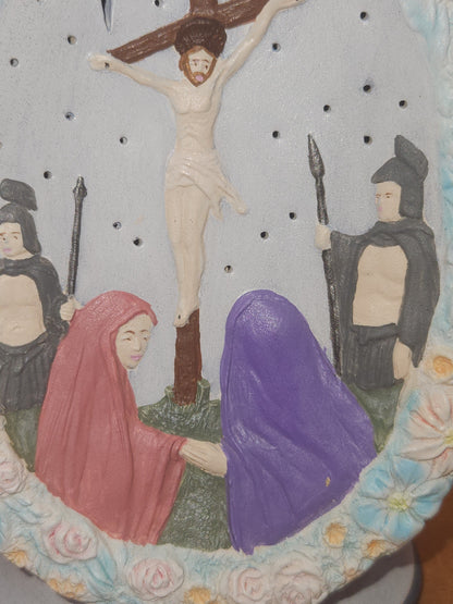 Jesus Crucifixion Oval Ceramic Hand Painted Light