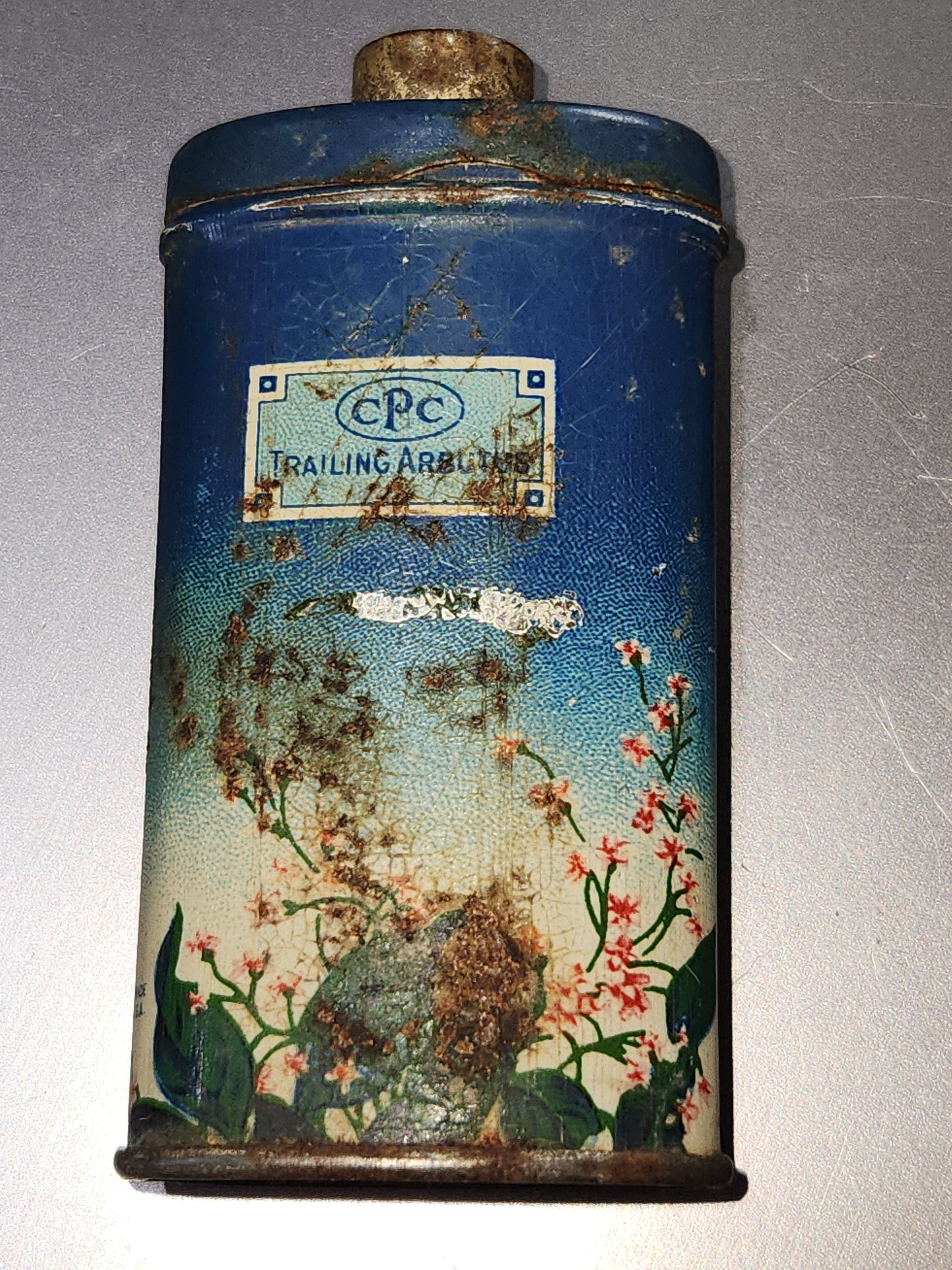 Vintage California Purgume Company Trailing Arbutus Talcum Powder Sample Jack and Jill Jungle Jinks set 1920-30s AS IS tin012