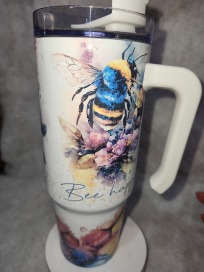 30 Oz Stainless Steel Insulated Tumbler says, "Bee Sweet, Bee Kind, Bee Happy" tbee1