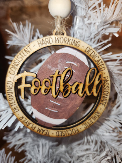 Wooden Football Car Charm for Rear-View Mirror or Ornament no15