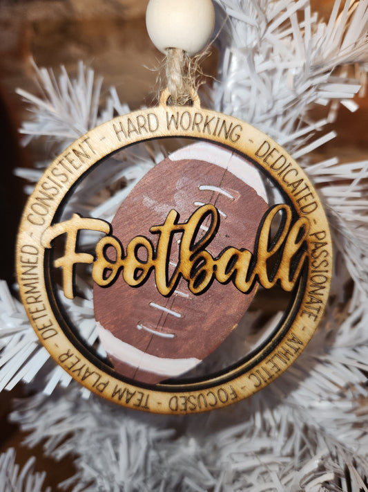 Wooden Football Car Charm for Rear-View Mirror or Ornament no15
