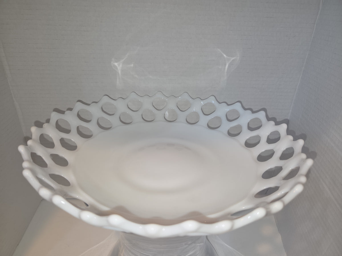 Vintage Westmoreland Milk Glass Compote Bowl Pedestal Doric Pattern Open Lace mg87