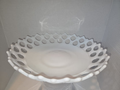 Vintage Westmoreland Milk Glass Compote Bowl Pedestal Doric Pattern Open Lace mg87