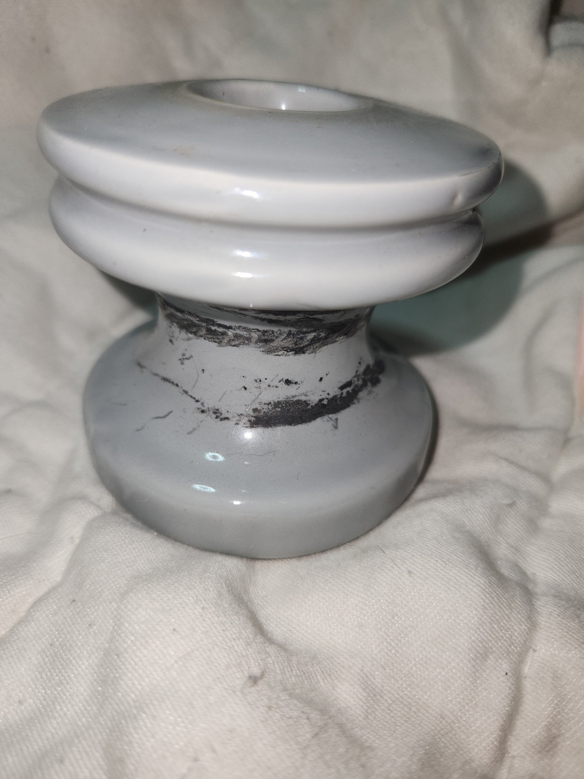 Vintage Electrical Telegraph Knob Tube Wire Insulator Grey Glazed Ceramic I345