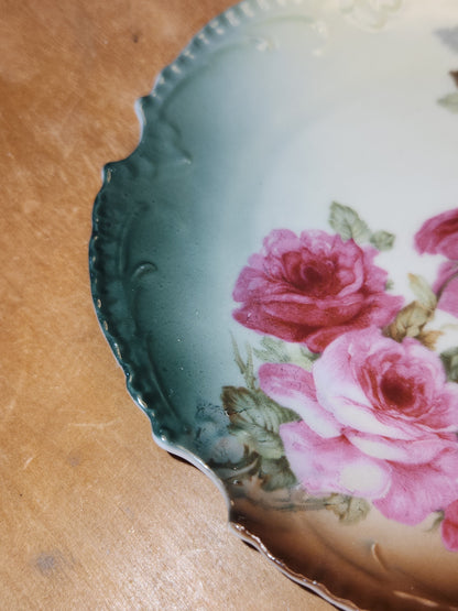Vintage Marseille Z. C. & Company Bavarian Plate Stamped 7617 Light Burgundy Roses vp9