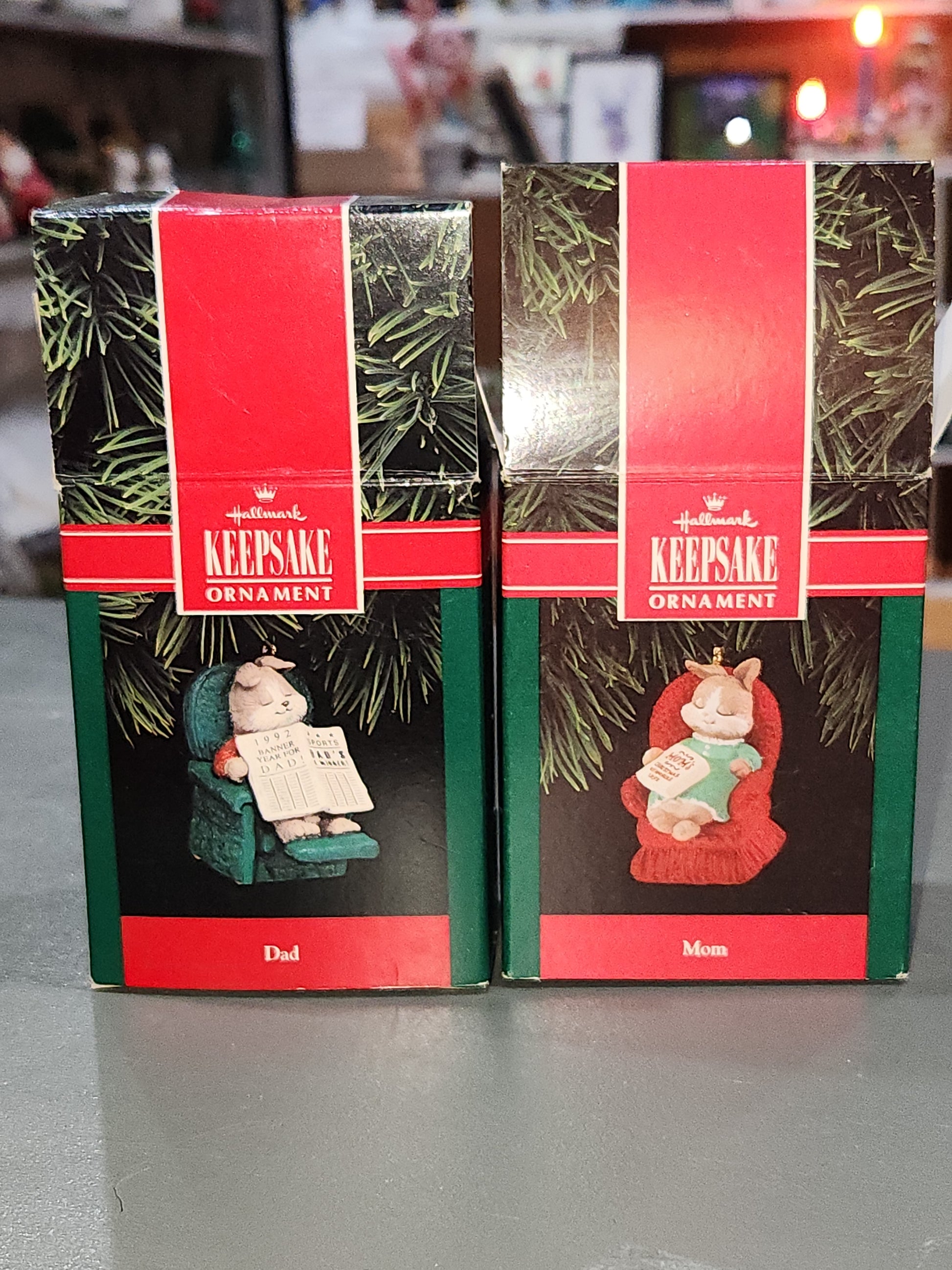 Vintage Hallmark Keepsake Ornaments Mom & Dad Rabbit Handcrafted 1992 Set of 2