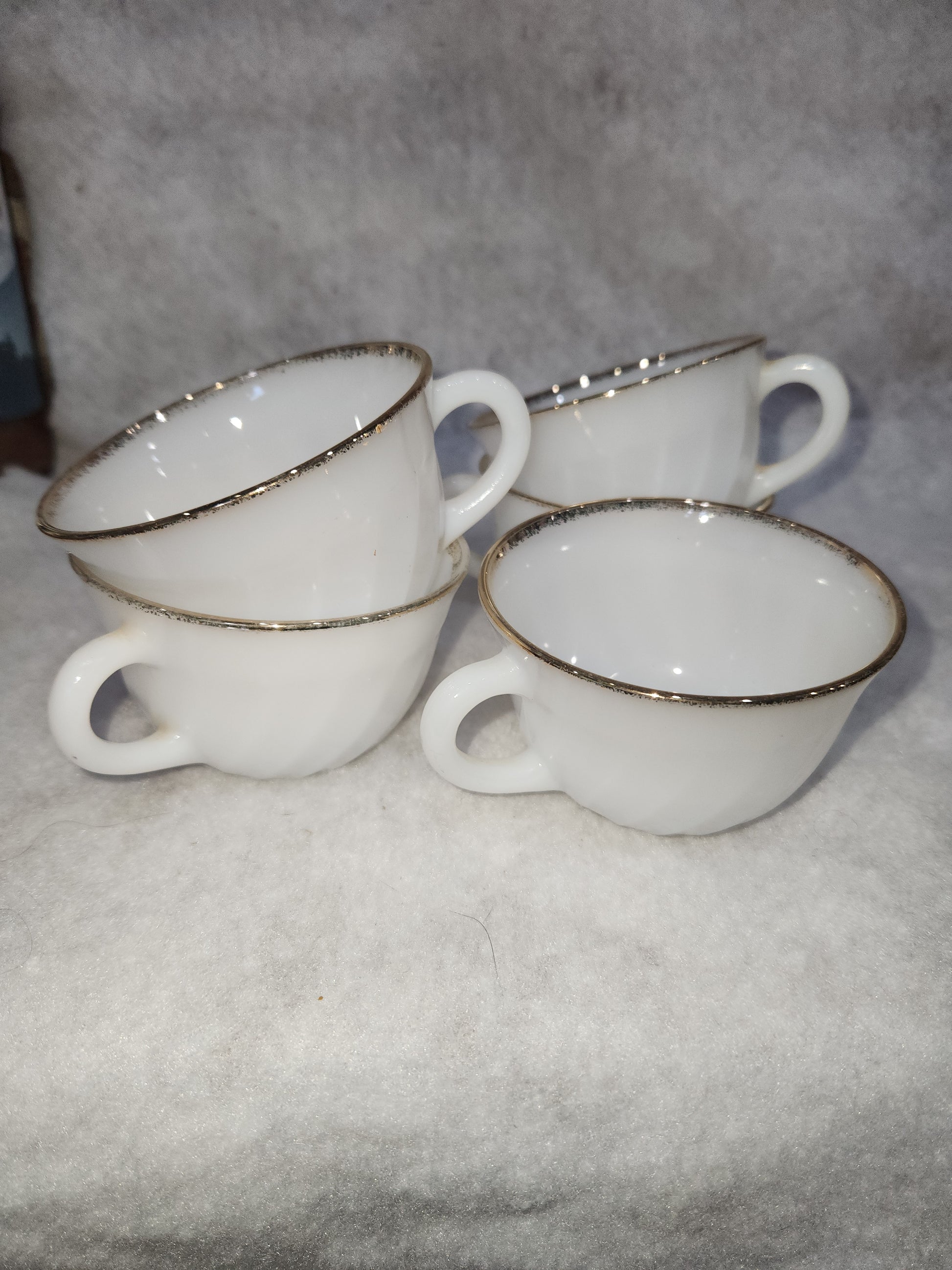 Vintage Fire King White Milk Glass Ribbed Swirl Tea Cup Oven Ware set of 5 fk4