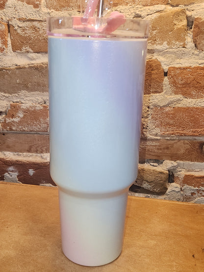 Custom Order 40 oz Traveler Tumbler Ombre Multicolor Unicorn Pink Handle and Top