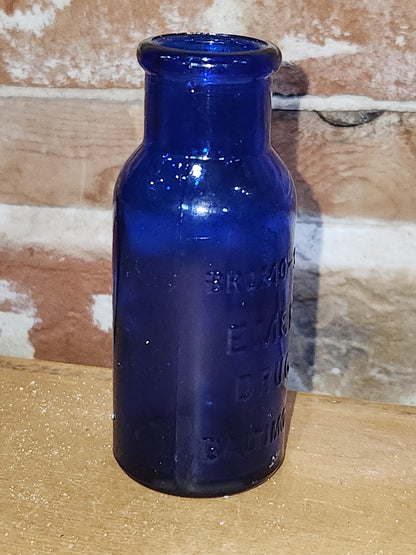 Vintage Medicine Bottle Bromo Seltzer Cobalt Blue Glass Emerson Drug Co Baltimore MD 4" vmb7