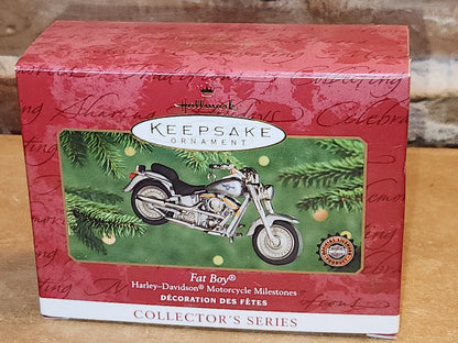 Vintage Hallmark Keepsake Ornament Harley Davidson Fat Boy with Box #2 Motorcycle Milestones Series 2000 ho71