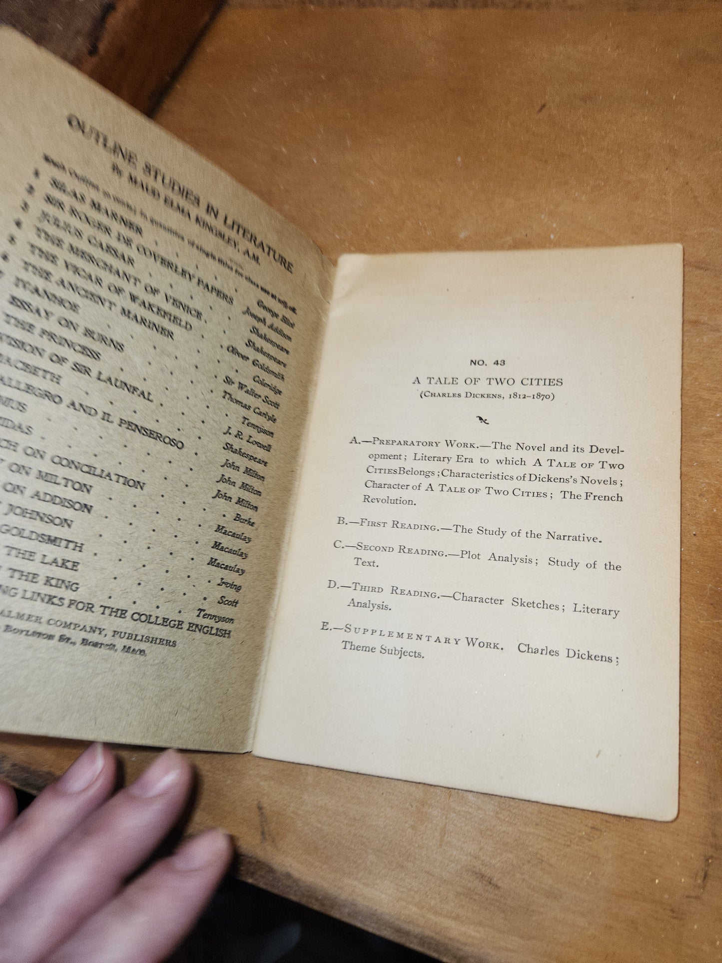 Vintage Outline Studies In Literature Maud Elma Kingkey, AM A Tale of Two Cities The Palmer Company Boston, Massachusetts bk99