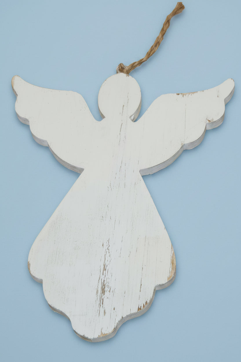Wooden Rustic Distressed Angel ornament 4" Wide 6" Tall wd7