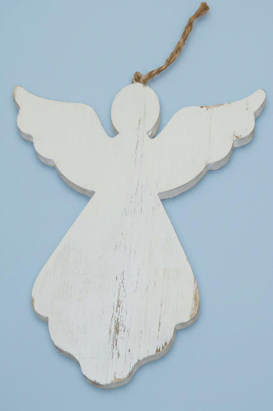 Wooden Rustic Distressed Angel ornament 4" Wide 6" Tall wd7