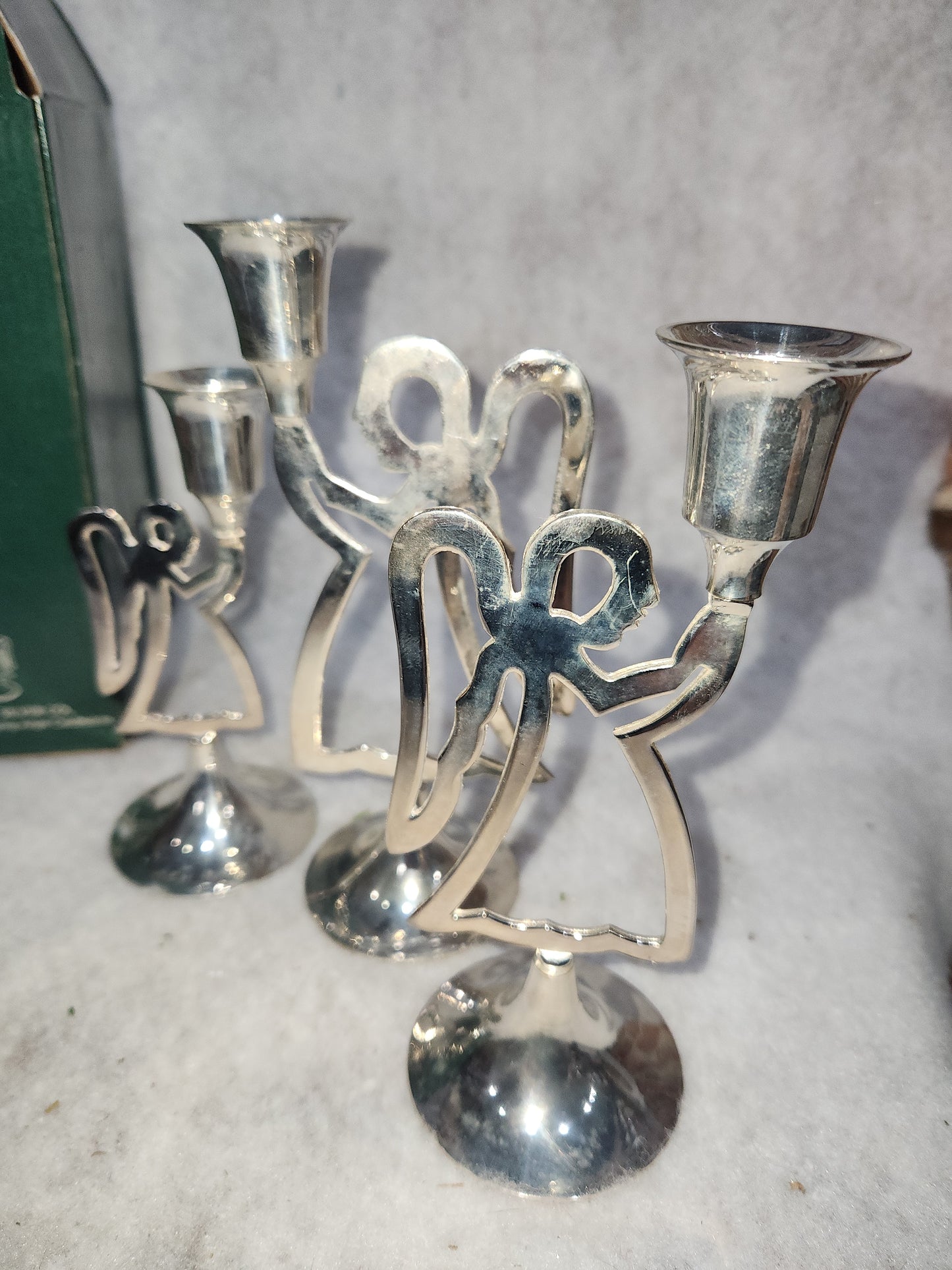 Vintage International Silver Co. Silverplated Set of 3 Praying Angel Candlesticks