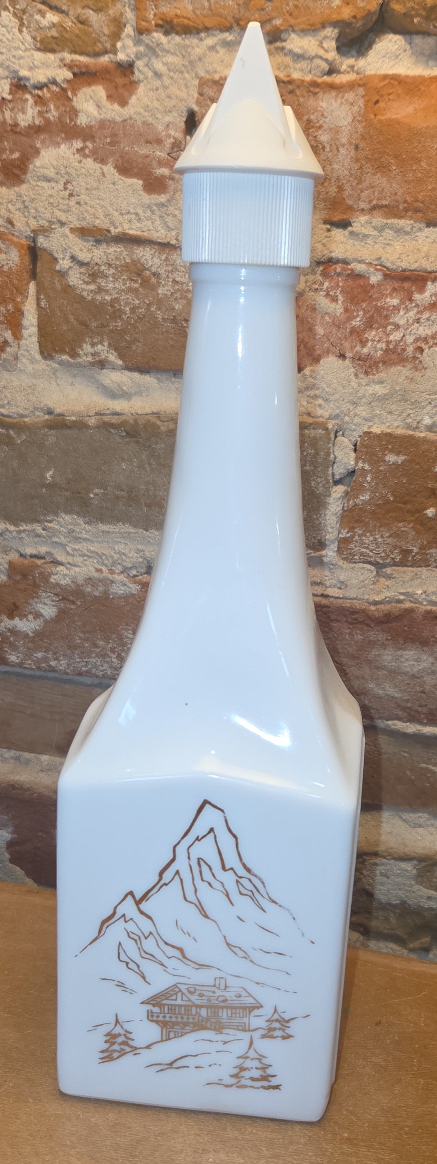 Vintage White Glass Liquor Bottle for Cheri-Suisse Chocolate Cherry Liquor vb11