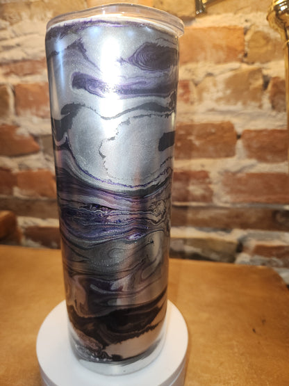 20 ounce stainless steel, Insulated, alcohol ink art Tumbler Purple, Silver Black AS IS CLEARANCE ai9